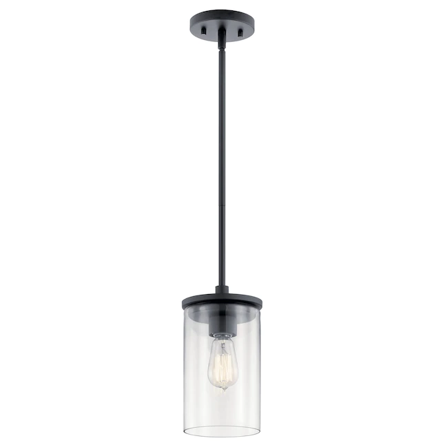 Kichler 43996BK Crosby Black Modern/Contemporary Clear Glass Cylinder Mini Pendant Light