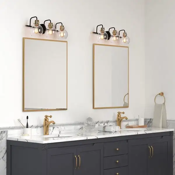 Modern 3-Light Bathroom Black Vanity Lights Globe Glass Wall Sconces - 23