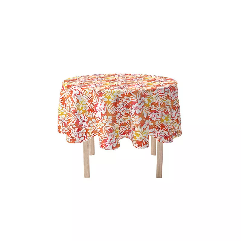 Round Tablecloth， 100% Polyester， 90 Round， Hibiscus Island Style