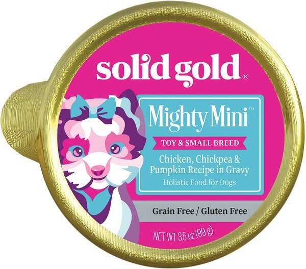 Solid Gold Mighty Mini Chicken， Chickpea and Pumpkin Recipe in Gravy Grain-Free Toy and Small Breed Dog Food Cups