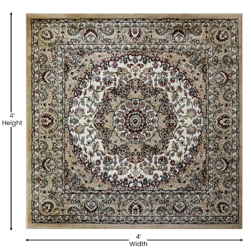 Masada Rugs Masada Rugs Bellagio Collection 4'x4' Traditional Square Area Rug in Ivory - Design B401