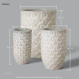 Emissary Pinecone 12.5 in. Dia Antique White Round Ceramic Planter 12477AW-2