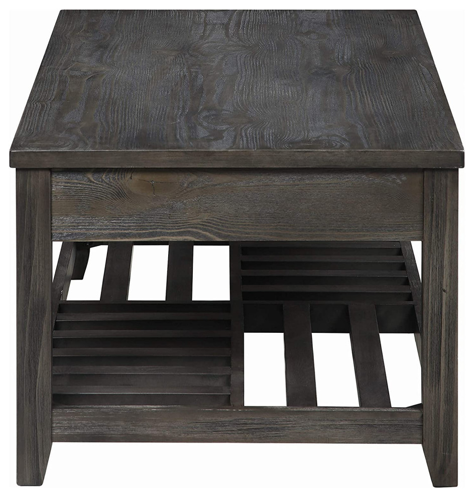 Rustic Coffee Table  Lift Up Top With Checkerboard Slatted Shelf  Grey Finish   Industrial   Coffee Tables   by Declusia  Houzz