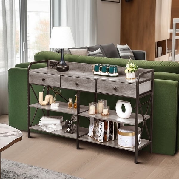 Console Table with Outlets and USB Ports， Narrow Entryway Table with 3-Drawer