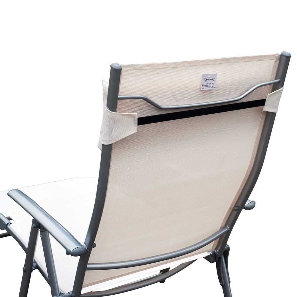 Outsunny Steel Fabric Outdoor Folding Chaise Lounge Chair Recliner with Portable Design   Adjustable Backrest   White