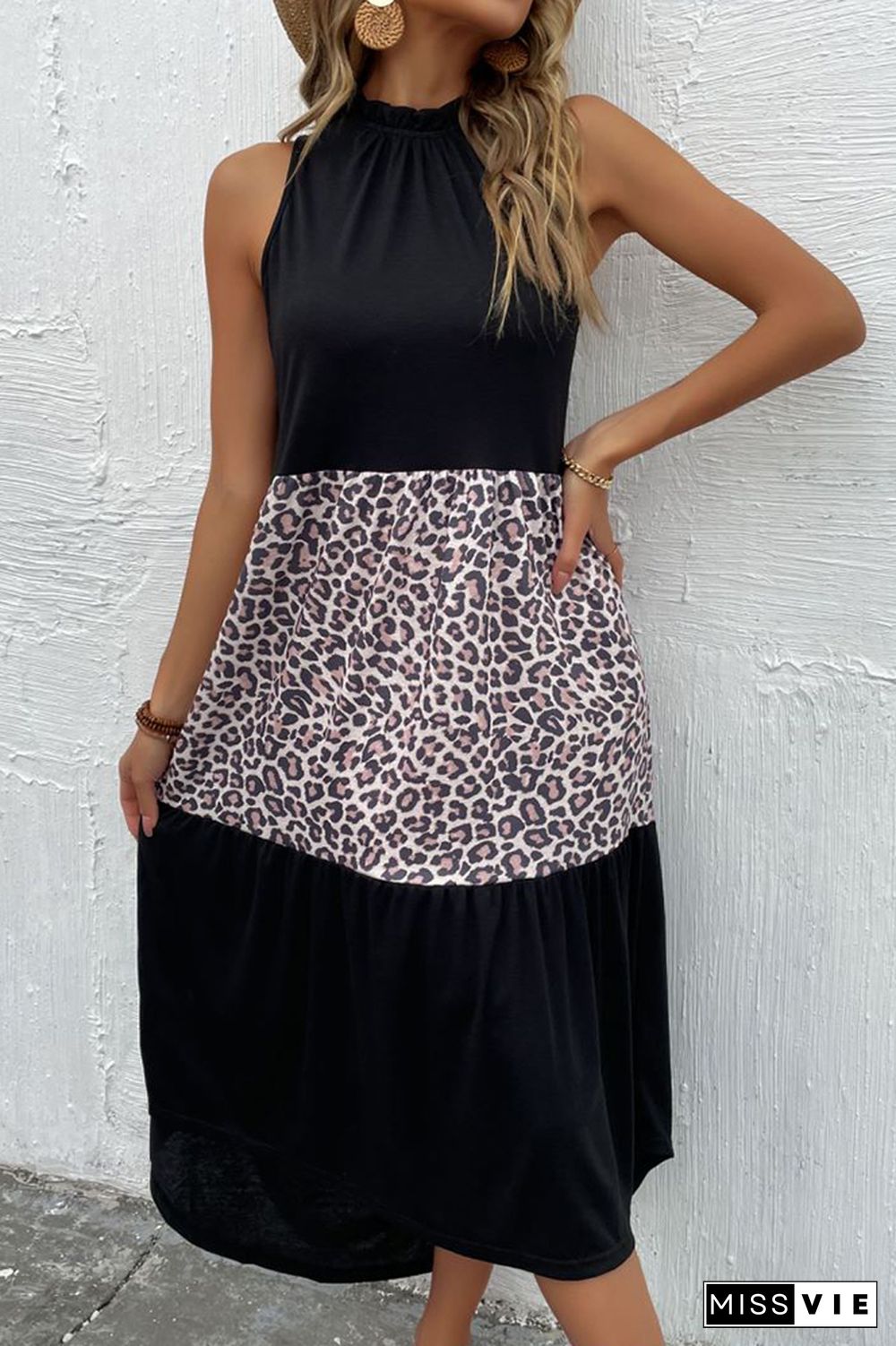 Leopard Patchwork Print Sleeveless Dress Wholesale