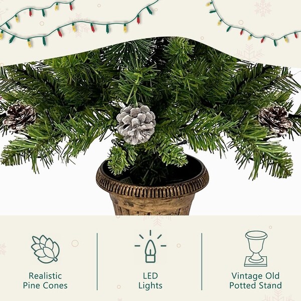 PreLit Holiday Christmas 4Piece Set with LED Lights，Christmas Garlands，Wreath and Set of 2 Entrance Trees