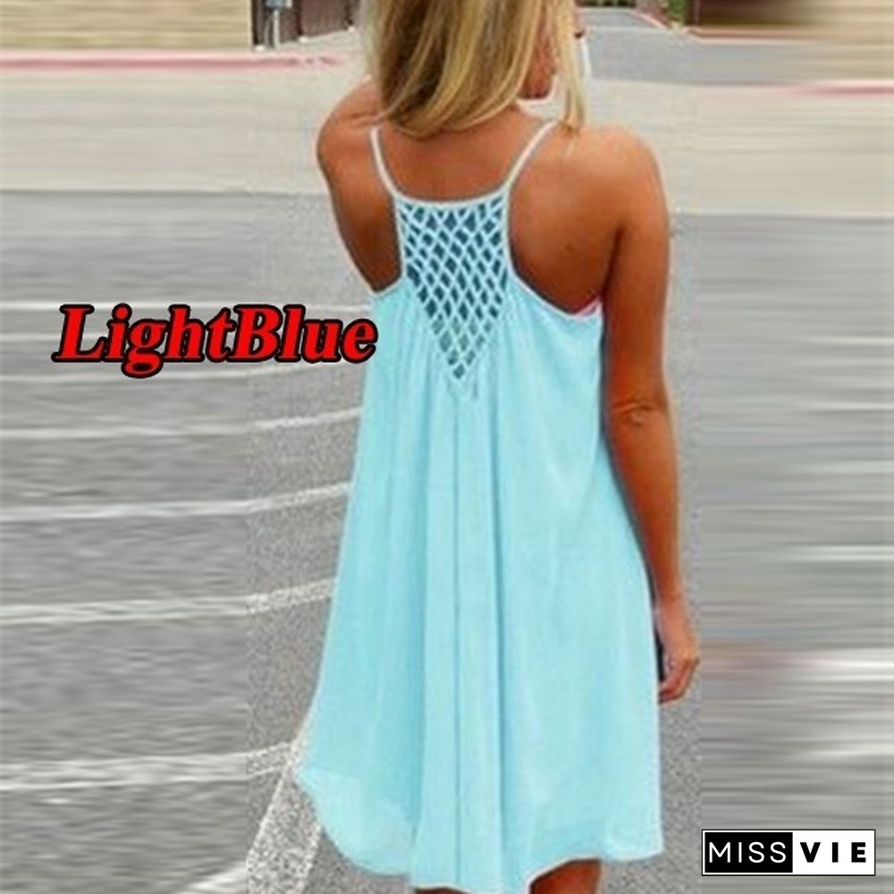 Summer Casual Sleeveless Evening Party Backless Beachwear Sexy Women's Mini Dress wshC16122400387A21