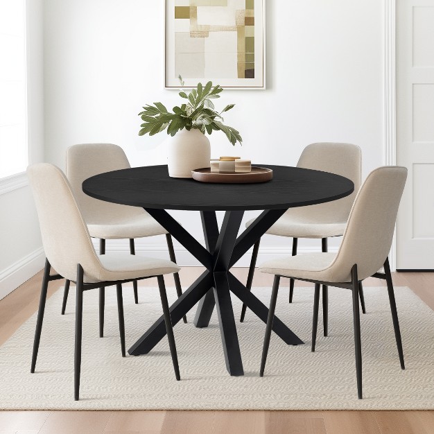 Olive oslo Black Dining Table Set For 4 solid Round Black Grain Dining Table Sets With 4 Upholstered Dining Chairs Black Legs the Pop Maison