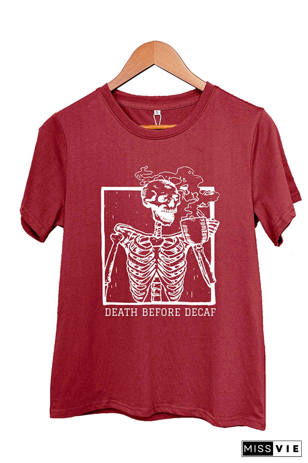 Skeleton Death Before Decaf Skeleton Drink Coffee Graphic T-Shirt Wholesale