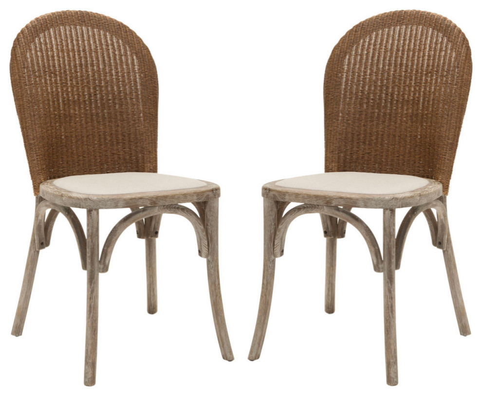 Caley 19  x27 x27h Rattan Side Chair  Set of 2 Taupe/ Pickled Oak   Tropical   Dining Chairs   by Virgil Stanis Design  Houzz
