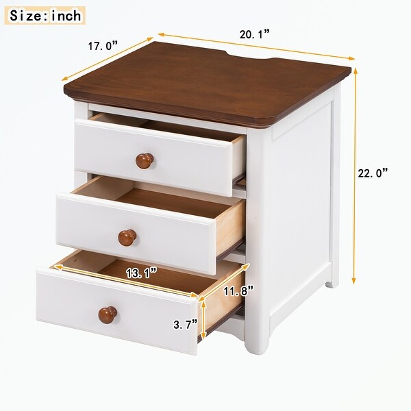 Nightstand with USB Charging Ports and Three Drawers - - 36934055