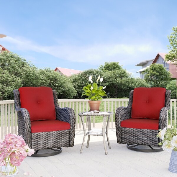 Cozywor 3Piece Wicker Patio Swivel Outdoor Rocking Chair Set