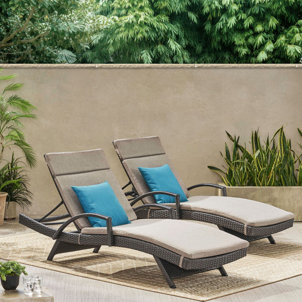 GDF Studio Soleil Outdoor Wicker Chaise Lounges  Cushions  Set of 2   Tropical   Outdoor Chaise Lounges   by GDFStudio  Houzz