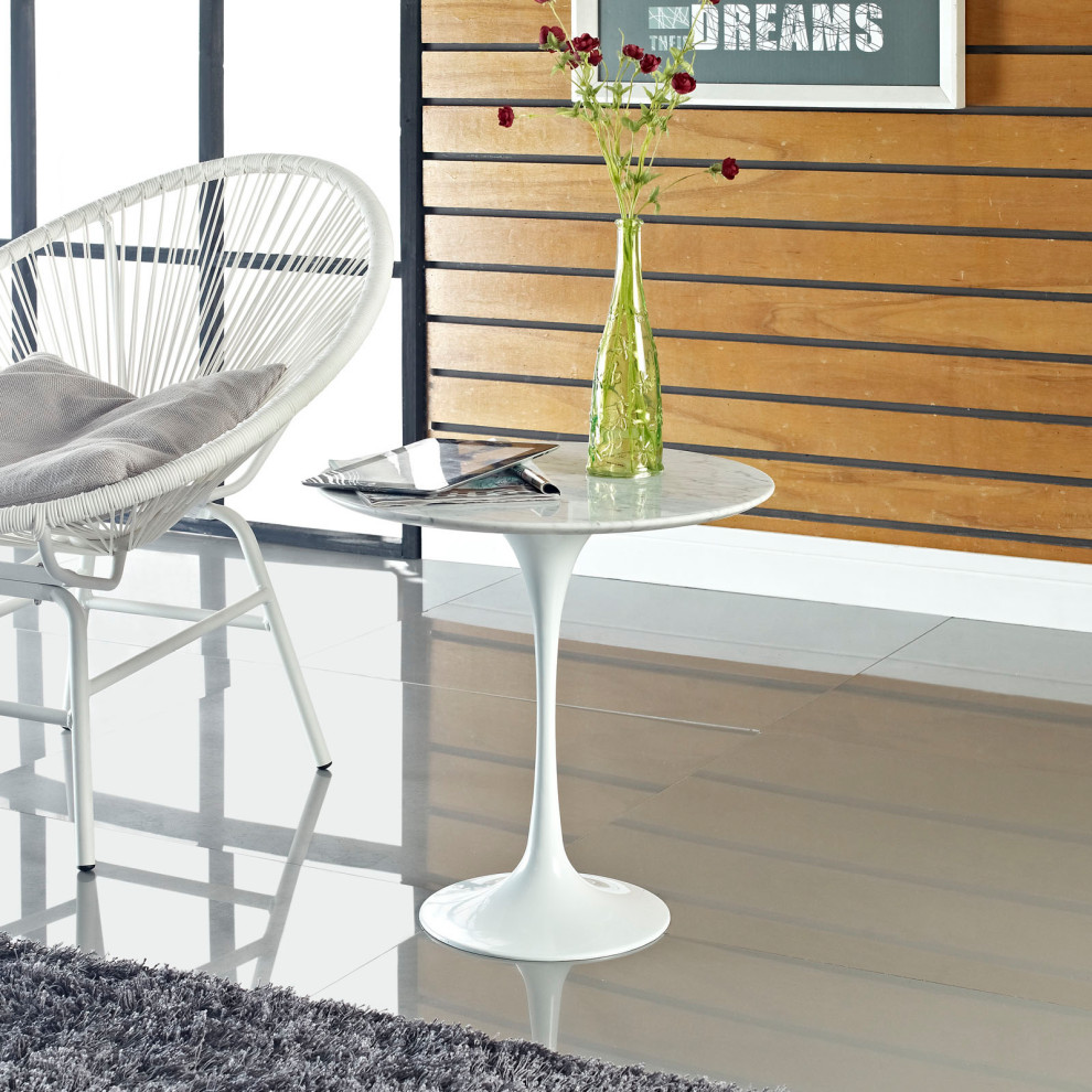 Lippa 20 quotArtificial Marble Side Table  White   Midcentury   Side Tables And End Tables   by Beyond Stores  Houzz