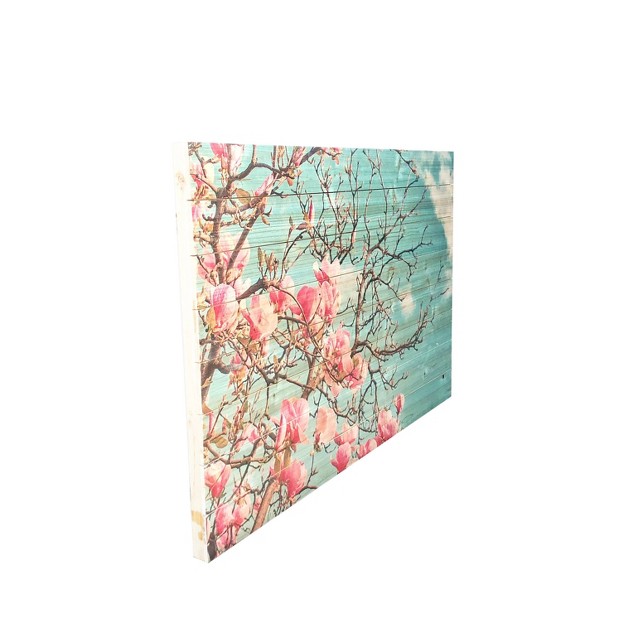 X 36 quot Magnolia Blossom Print On Planked Wood Wall Sign Panel Light Blue pink Gallery 57