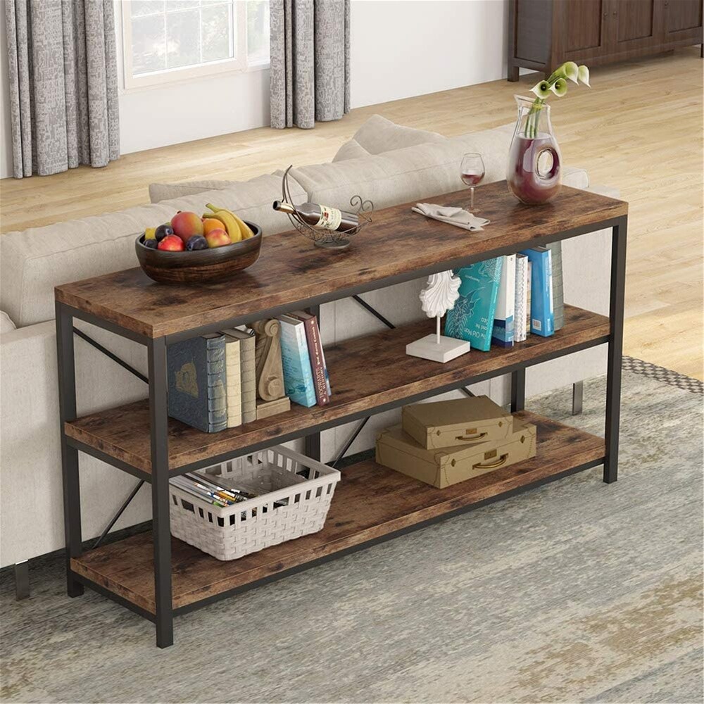 Rustic Console Sofa Table  3 Tiers Industrial Narrow Long Sofa Table