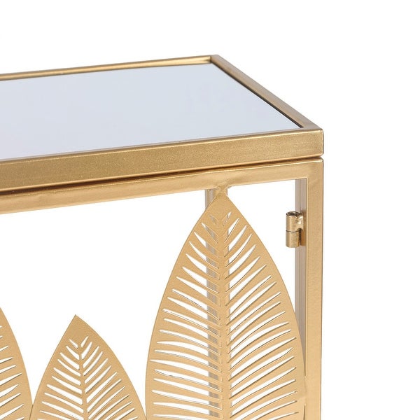 ADECO End Table Set of 2 Gold Leaves Accent Coffee Nightstands Stool