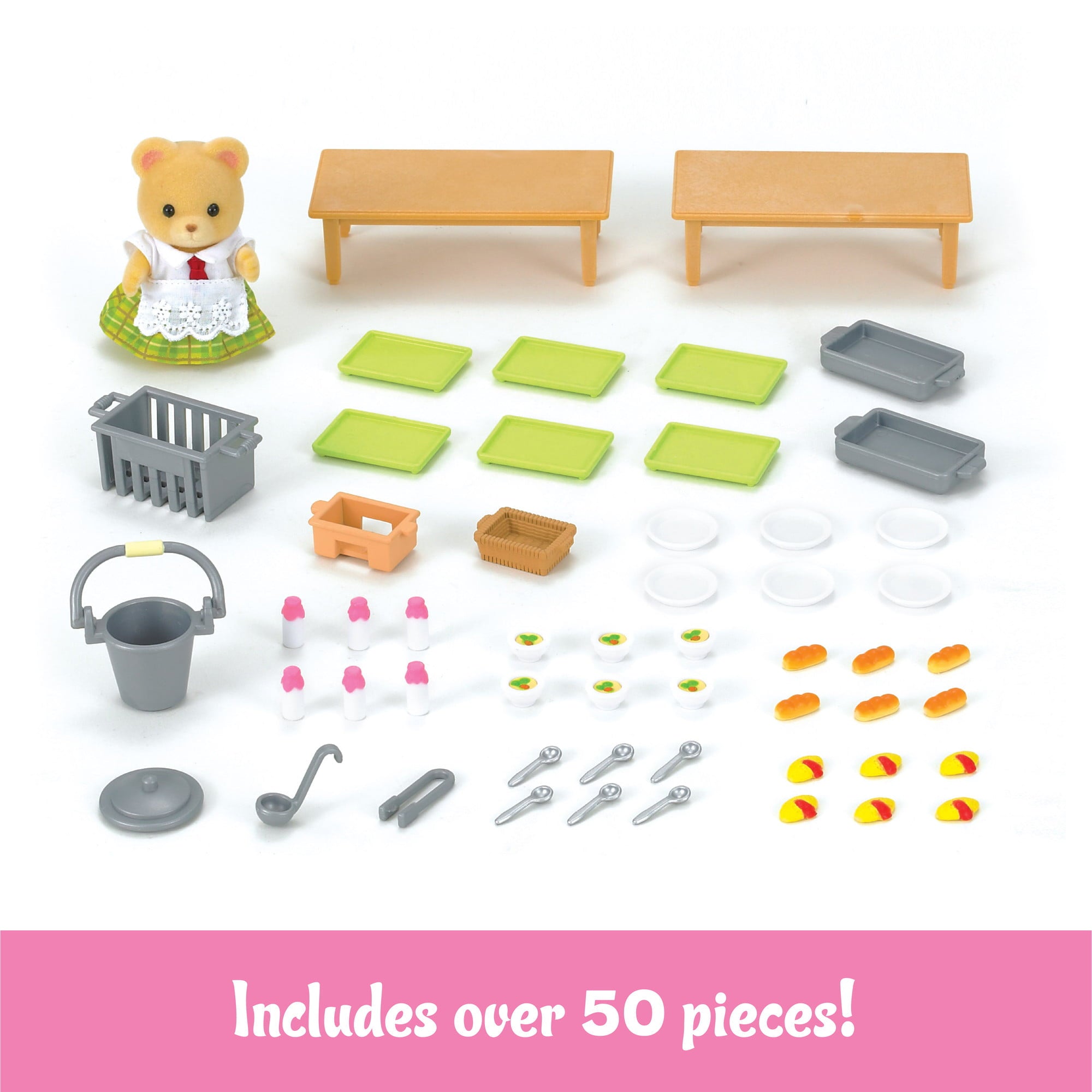 Calico Critters School Lunch Set, Dollhouse Playset with Figure and Accessories