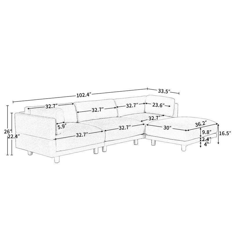 Convertible Sectional Sofa  L Shaped Comfort Upholstered Couch with Reversible Chaise  Thick Backrest and Seat Cushions