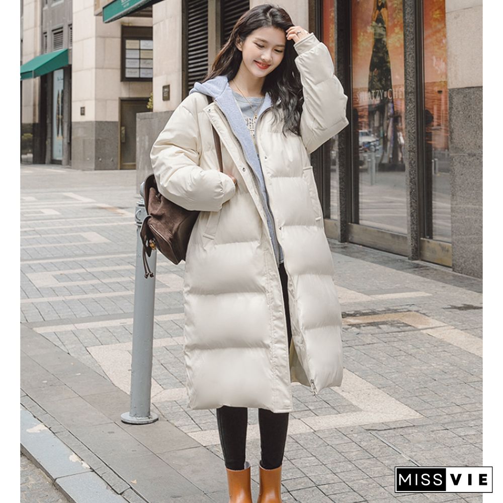 Winter New Hooded Long Coats And Jackets Women Korean Fahsion Fake Two Piece Thick Parkas Ladies Casual Parkas Outwear