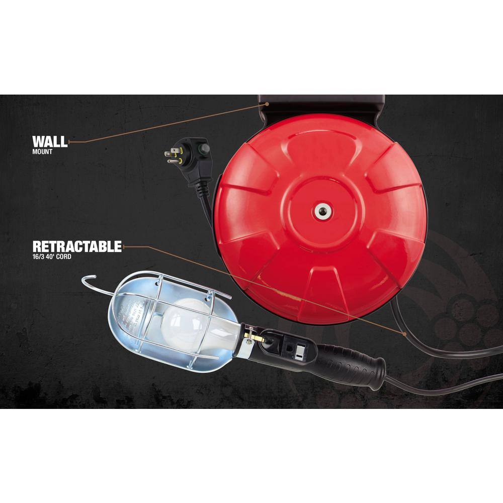 Southwire 75-Watt 40 ft. 163 SJTW Incandescent Guarded Trouble Work Light with Retractable Cord Reel 48000