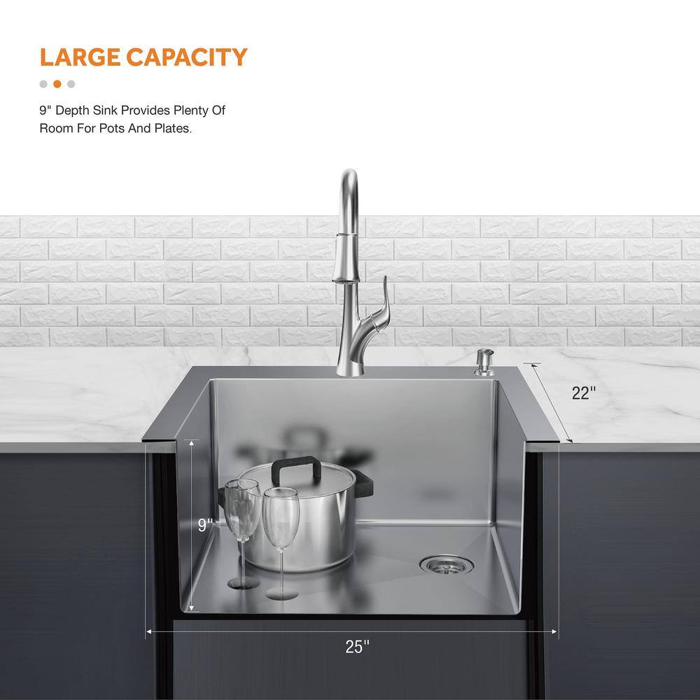 Glacier Bay AIO Dolancourt 25 in. Drop-inUndermount Single Bowl 18 Gauge Stainless Steel Kitchen Sink with Pull-Down Faucet VDR2522A1PA1