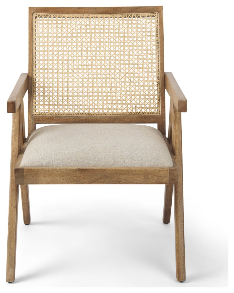 Donna Beige Fabric Seat w/ Light Brown Solid Wood  ampCane Accent Chair   Tropical   Armchairs And Accent Chairs   by Mercana  Houzz