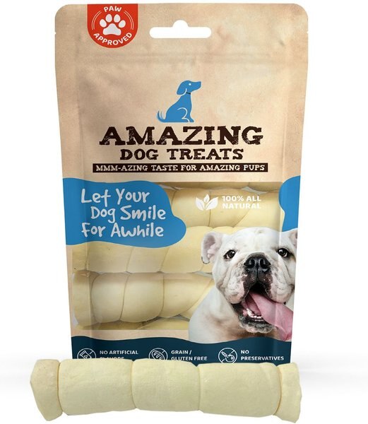 Amazing Dog Treats 10-inch Beef Cheek Roll Dog Treats， 4 count