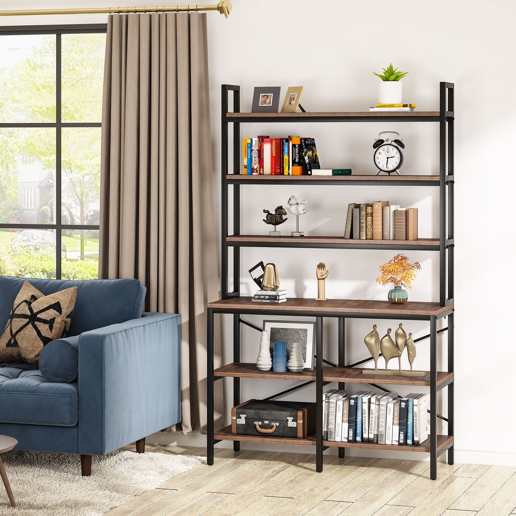 6-Tier Bookshelf, Industrial Etagere Bookcase Storage Rack