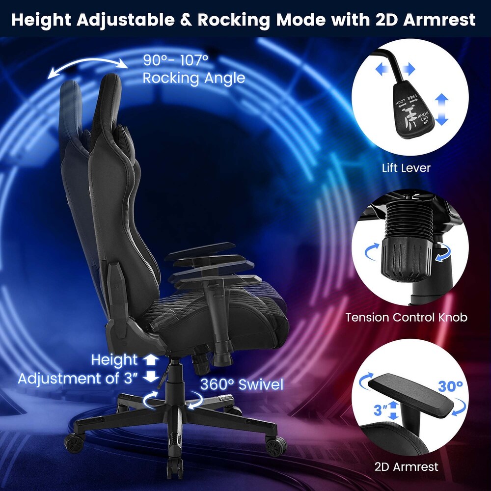 Costway Gaming Chair with RGB LED Lights Racing Game Chair with Meta