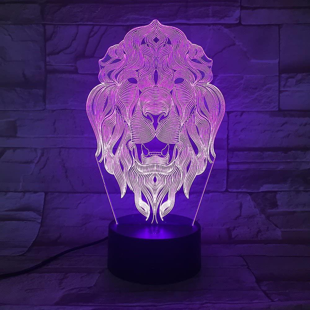 3d Lion Animal Night Light 7 Color Change Led Table Desk Lamp Acrylic Flat Abs Base Usb Charger Home Toy Brithday Xmas Kid Children Gift