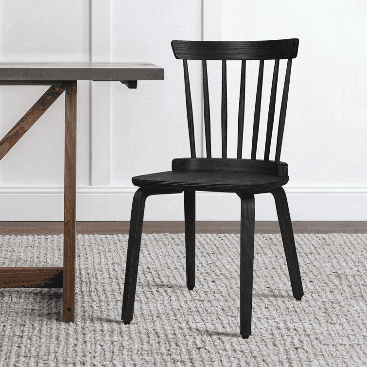 IGO Dining Chairs Set of 2， Wood Dining Room Chairs Slat Back Kitchen Room Chair Windsor Chairs， Black