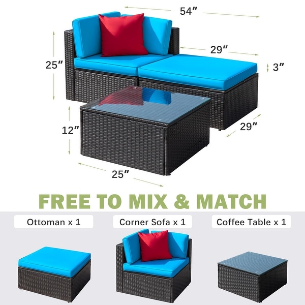 Furniwell 3Pieces Patio Outdoor Furniture Sets AllWeather Rattan Sectional Sofa with Table and Cushions