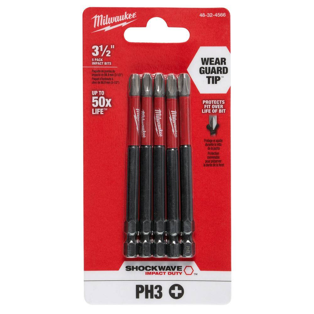 MW SHOCKWAVE Impact Duty 3-12 in. Phillips #3 Alloy Steel Screw Driver Bit (5-Pack) 48-32-4566