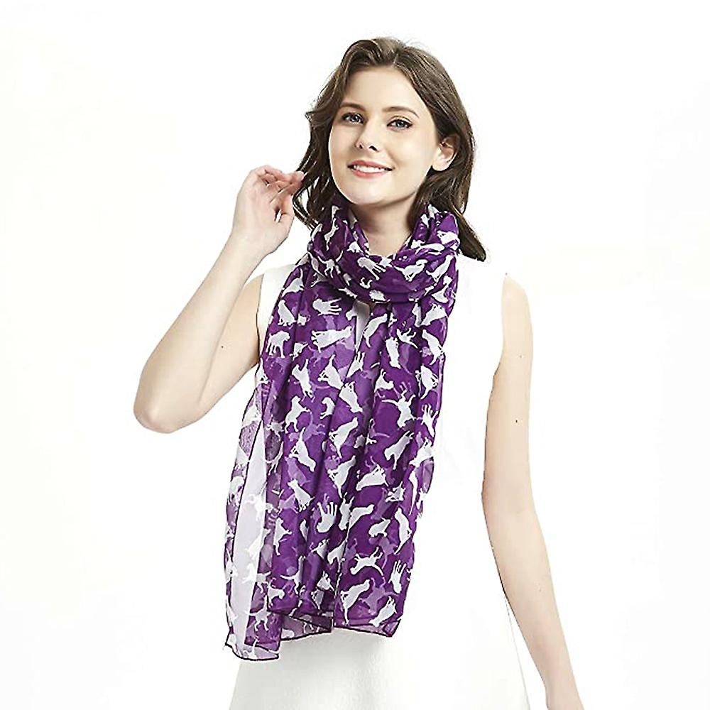 White Dog Purple Scarfs For Women Lightweight Dogs Print Shawl Head Wraps