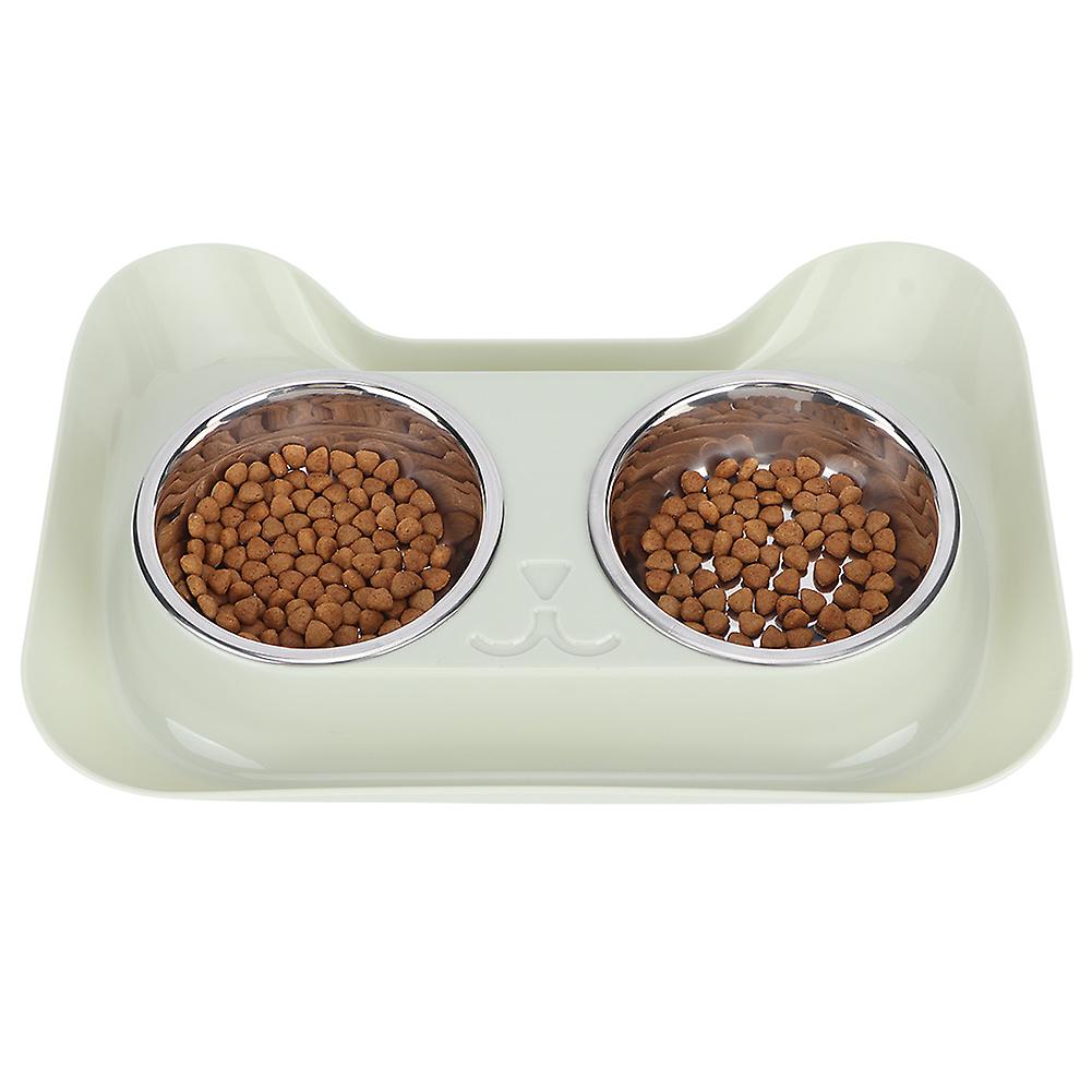 Stainless Steel Pet Cat Double Bowls Feeder Water Food Basin Feeding Supplygreen