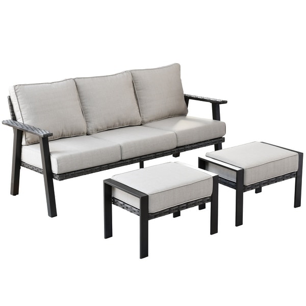 OVIOS Outdoor 3piece Wicker Sectional Sofa Set With Ottoman Steel Frame