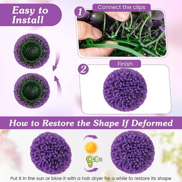 2 PCS Artificial Plant Topiary Ball 17.5'' Purple Decorative Balls