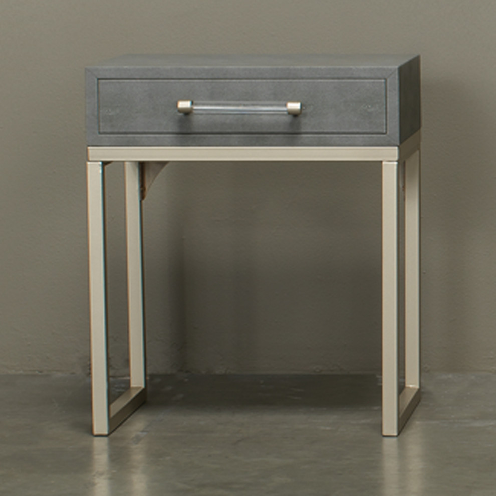 Gray Faux Patterned Leather Iron Kain Side Table   Contemporary   Side Tables And End Tables   by HedgeApple  Houzz