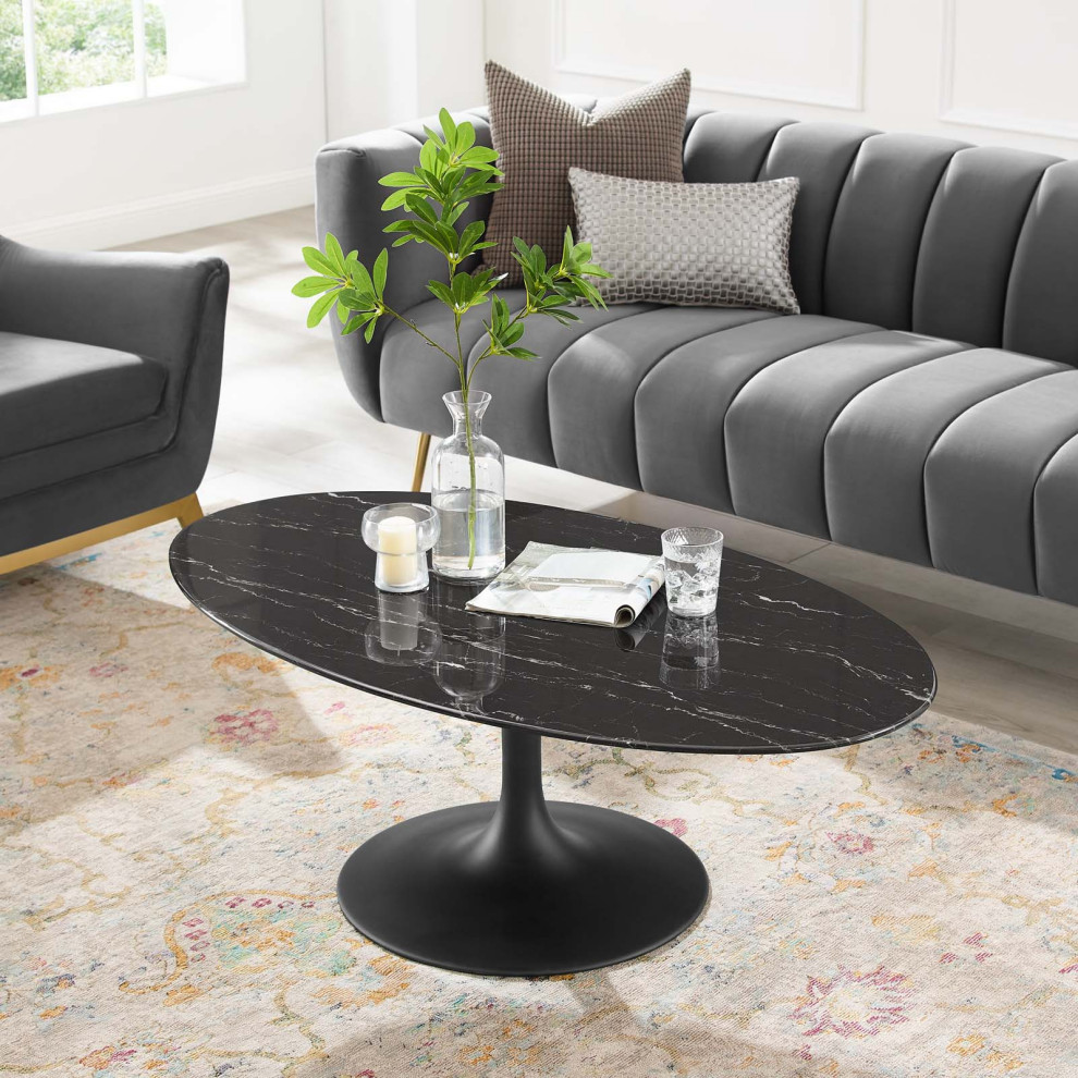 Coffee Table  Oval  Artificial Marble  Metal  Black  Modern  Lounge Hospitality   Midcentury   Coffee Tables   by House Bound  Houzz