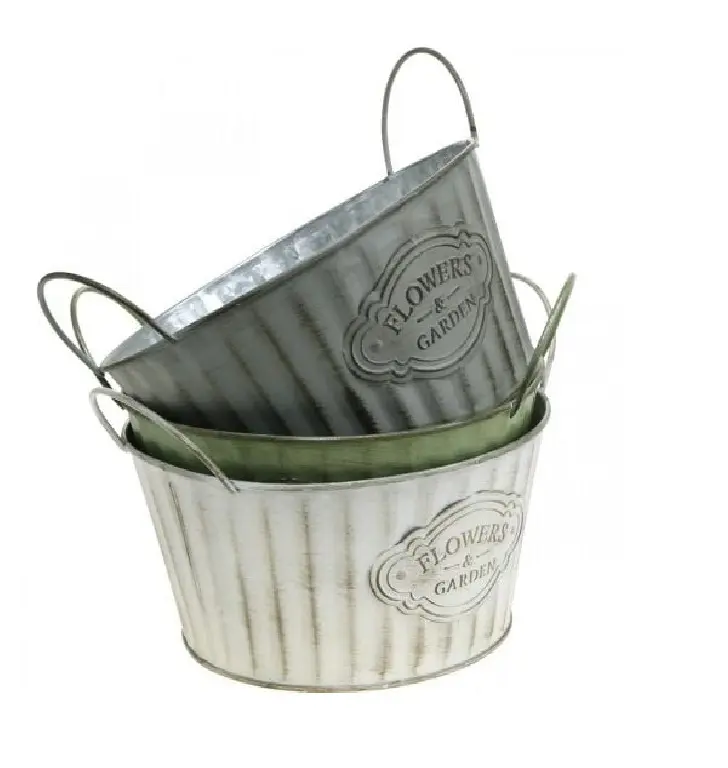 Set Of 3 Galvanized Antique Metal  Purpose Planter For Home and Garden Use High Finishing Modern Planter Bucket