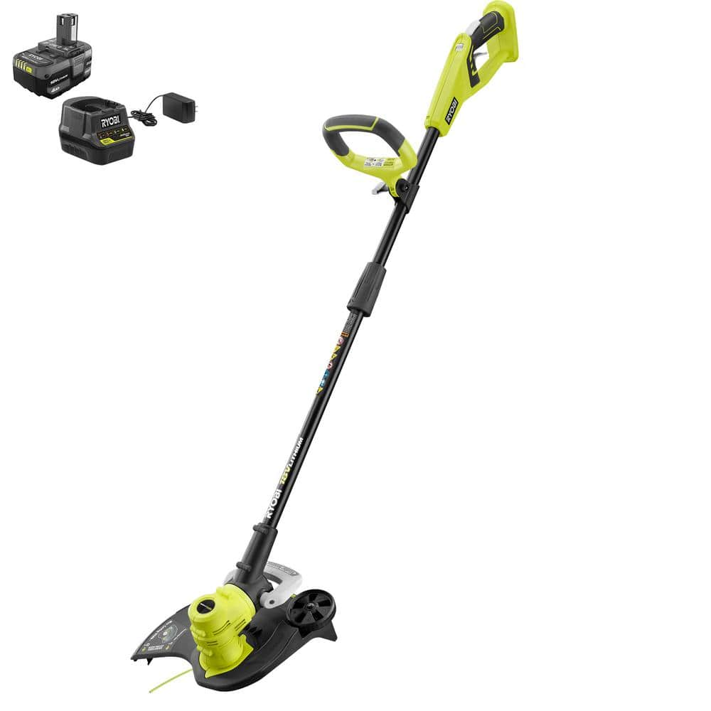 RYOBI ONE+ 18V 13 in. Cordless Battery String Trimmer/Edger with 4.0 Ah Battery and Charger P2080