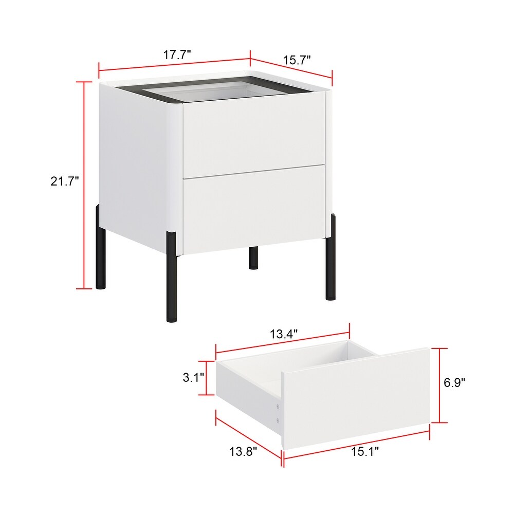 21.7 Inch Bedside Table with 2 Drawers  End Table for Bedroom  White   17.7\