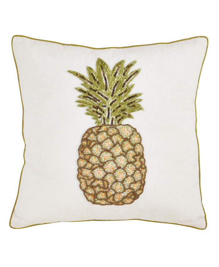 Saro Lifestyle Pineapple Beaded Decorative Pillow， 18 x 18