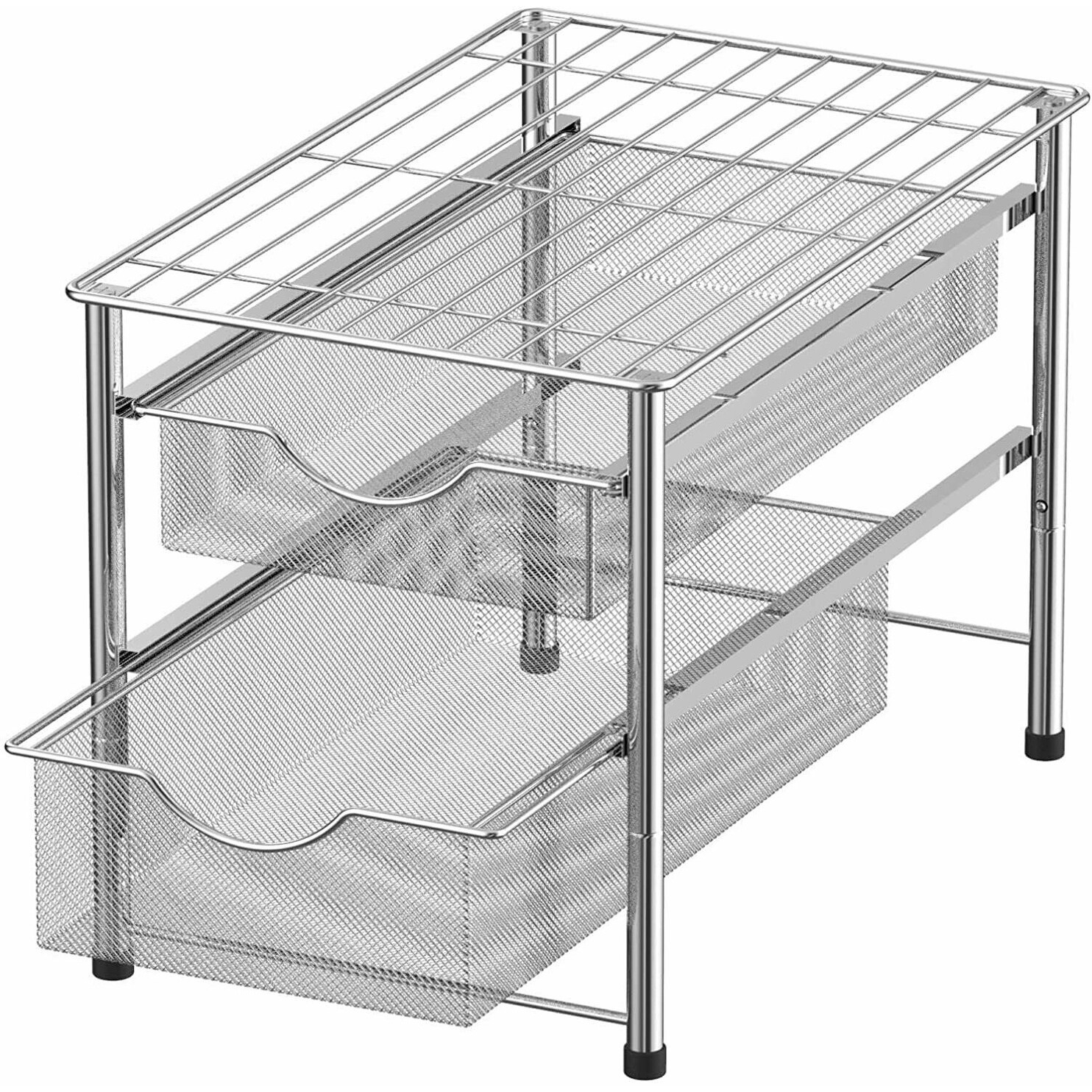 2 Tier Stackable Sliding Double Basket Cabinet Organizers， Silver