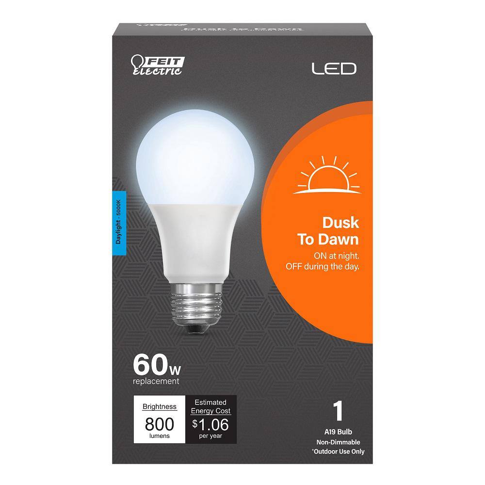 Feit Electric 60-Watt Equivalent A19 IntelliBulb Dusk to Dawn CEC Title 20 Compliant 90+ CRI LED Light Bulb Daylight 5000K A800950CADDLEDI