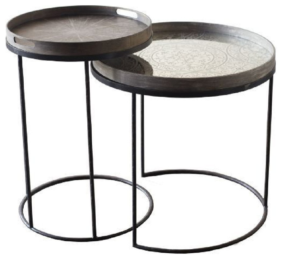 Round Tray Side Table Set (2)  OROA   Industrial   Coffee Table Sets   by Oroa   Distinctive Furniture  Houzz