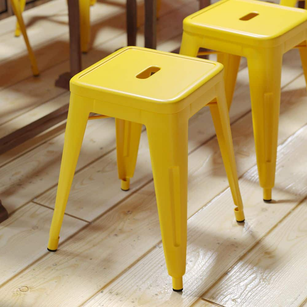 Carnegy Avenue 18 in. Yellow Backless Metal Bar Stool with Metal Seat Set of 4 CGA-ET-509915-YE-HD