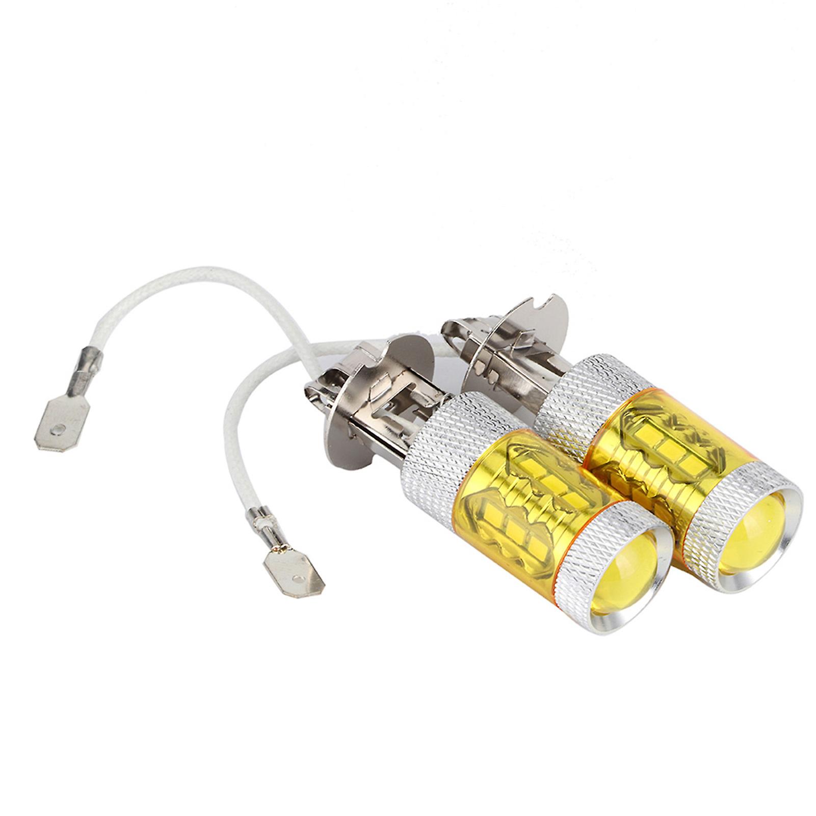 1 Pair 12-24v 80w H3 16smd Led Yellow Car Fog Light Lamp Bulbs